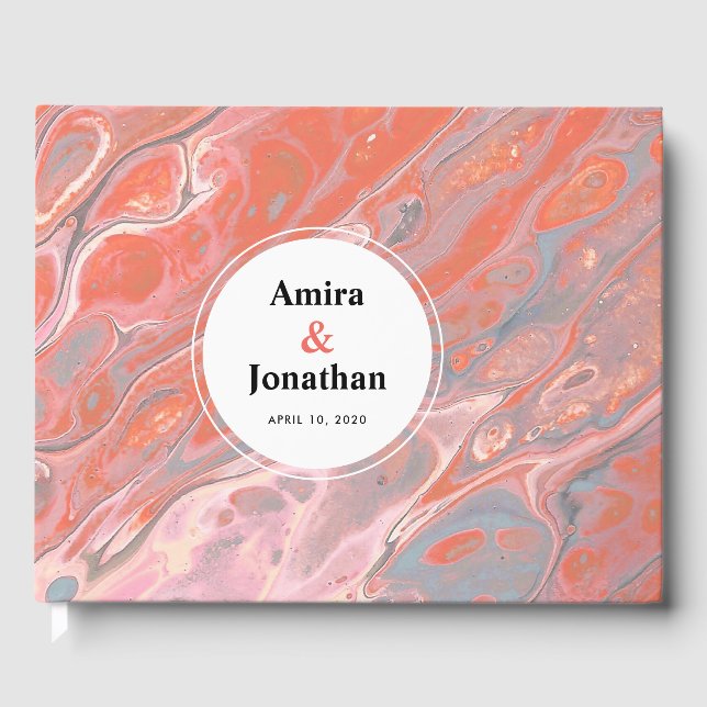 Artistic Boho Coral Marble Custom Guest Book (Front)