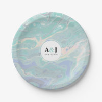 Artistic Boho Mint Marble Party Plates
