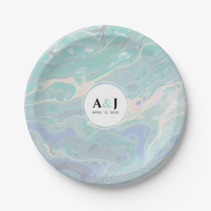 Artistic Boho Mint Marble Party Plates