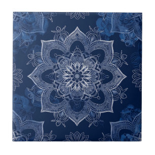 Artistic Boho Navy Blue Mandala  Ceramic Tile