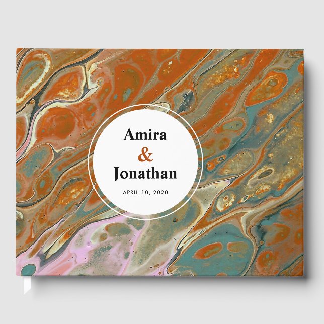 Artistic Boho Orange Marble Custom Guest Book (Front)