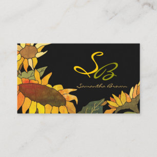 Artistic Bold Sunflowers Monogram Business Card