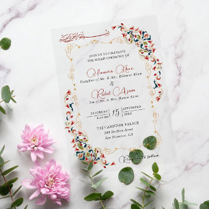 Artistic Botanical Floral Paisley Muslim Wedding Acrylic Invitations