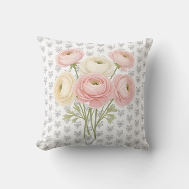 Artistic Botanical Ranunculus Flower Accent Cushion (Front)