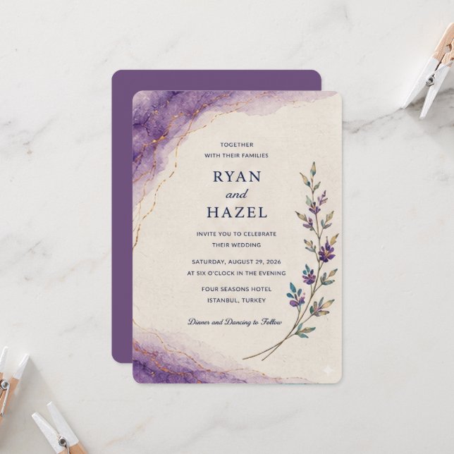 Artistic Botanical Wedding Invite (Front/Back In Situ)
