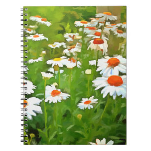 Artistic Bright and Colorful White Garden Daisies Notebook