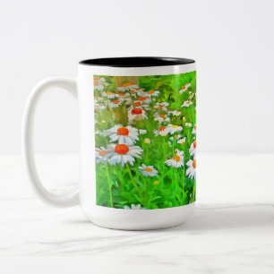 Artistic Bright and Colourful Pop Art Daisies v1 z Two-Tone Coffee Mug
