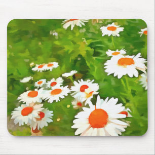 Artistic Bright and Colourful White Garden Daisies Mouse Pad