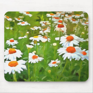 Artistic Bright and Colourful White Garden Daisies Mouse Pad