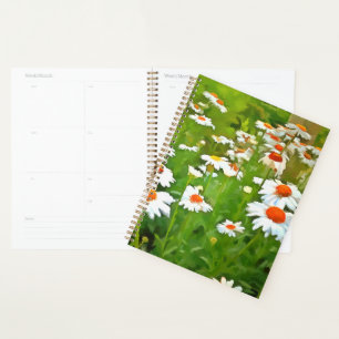 Artistic Bright and Colourful White Garden Daisies Planner