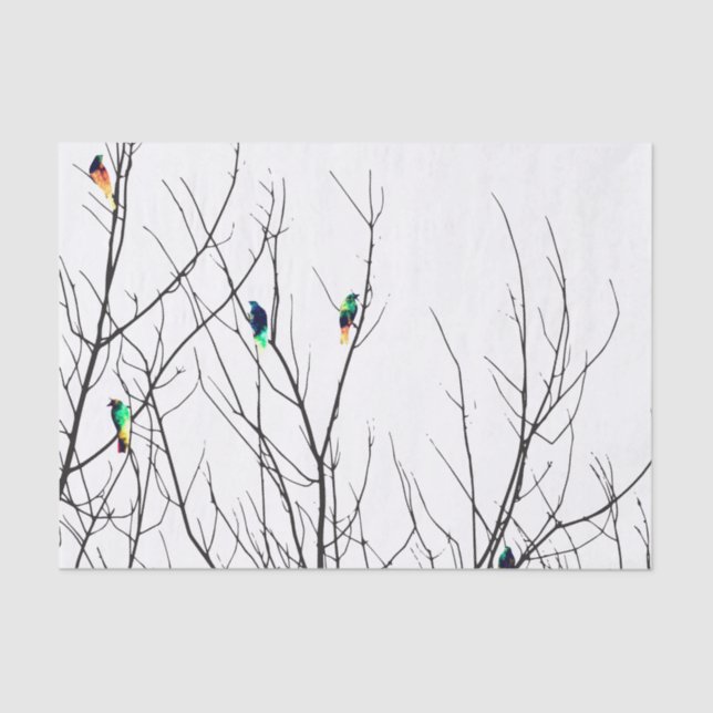 Artistic Bright Birds on Tree Branches Tissue Paper (Front)