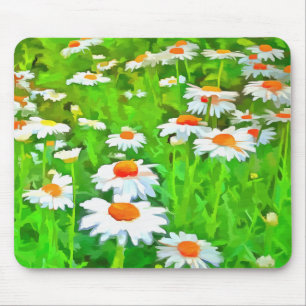 Artistic Bright Colourful White Garden Daisies v1b Mouse Pad