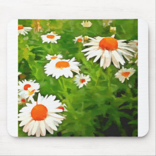 Artistic Bright Colourful White Garden Daisies v4b Mouse Pad