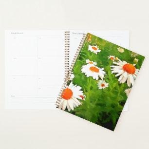 Artistic Bright Colourful White Garden Daisies v4b Planner