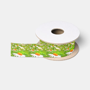 Artistic Bright Colourful White Garden Daisies v5 Satin Ribbon
