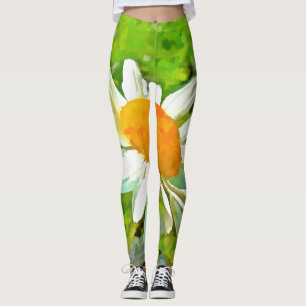 Artistic Bright Colourful White Garden Daisies v6 Leggings