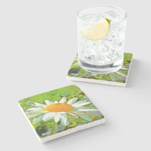 Artistic Bright Colourful White Garden Daisies v6 Stone Coaster
