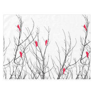 Artistic Bright Red Birds on Tree Branches Tablecloth