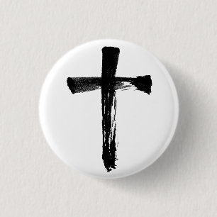 Artistic Brush Cross Christian Religious Crucifix 3 Cm Round Badge