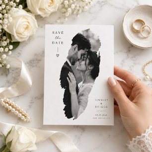 Artistic Brush Cutout photo Wedding Save The Date
