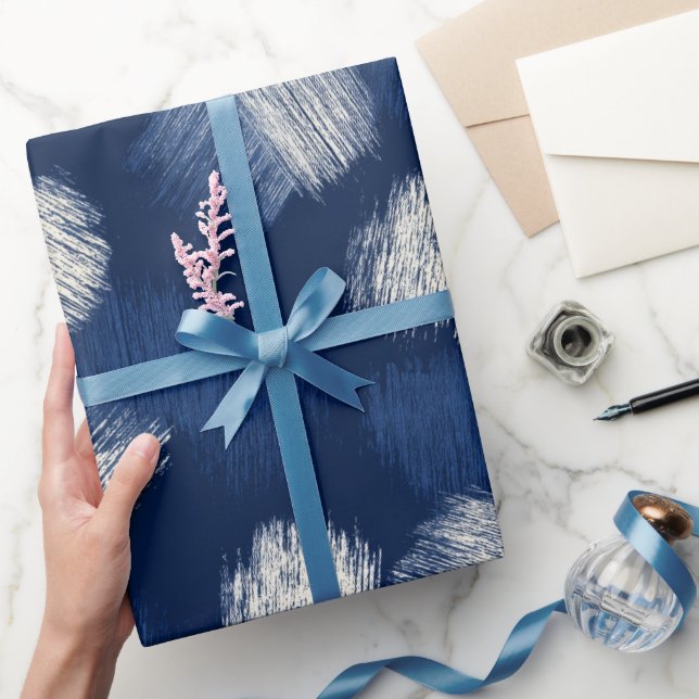 Artistic Brush Navy Indigo Stroke Abstract Pattern Wrapping Paper (Gifting)