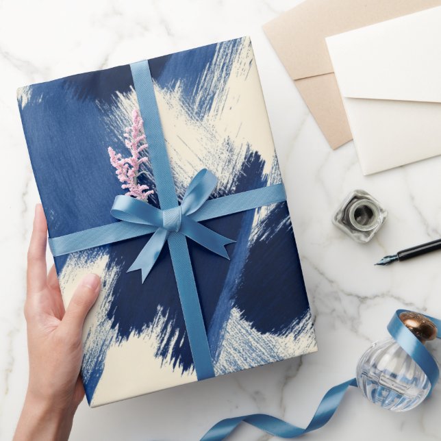 Artistic Brush Navy Indigo Stroke Abstract Pattern Wrapping Paper (Gifting)