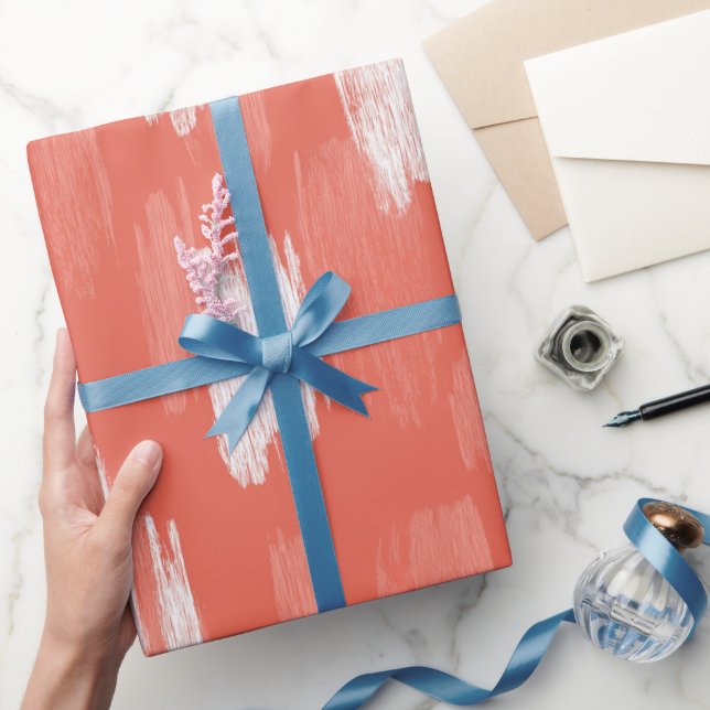Artistic Brush Stroke Coral Peach Abstract Pattern Wrapping Paper (Gifting)