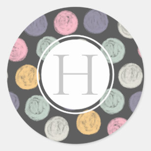 artistic brush stroke pastel polka dot monogram classic round sticker