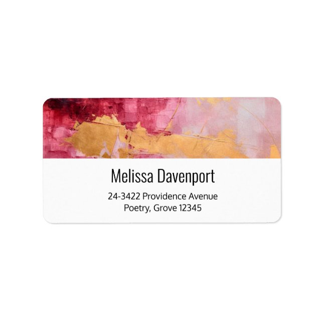 Artistic Brush Strokes Gold and Pink Address Label (Front)
