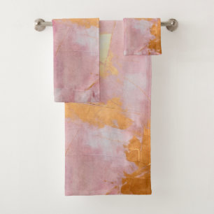 Artistic Brush Strokes Gold and Pink Bath Towel Set