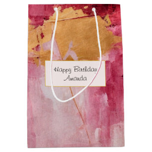 Artistic Brush Strokes Gold and Pink Birthday Medium Gift Bag