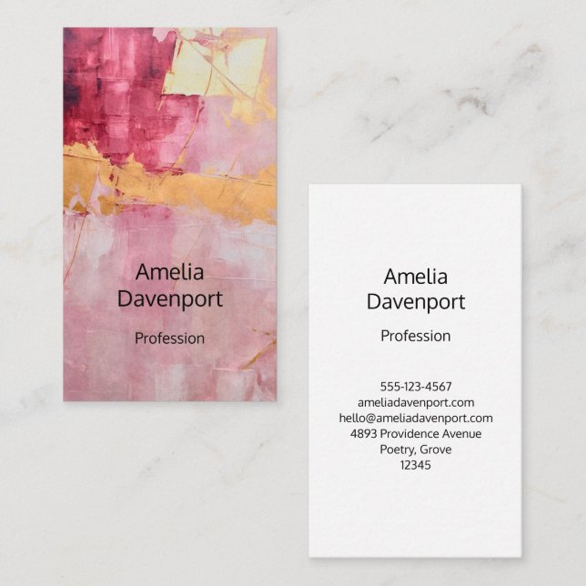 Artistic Brush Strokes Gold and Pink Business Card (Front/Back)