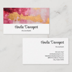 Artistic Brush Strokes Gold and Pink Business Card