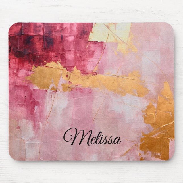 Artistic Brush Strokes Gold and Pink Mouse Pad (Front)