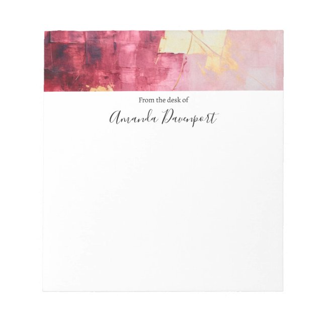 Artistic Brush Strokes Gold and Pink Notepad (Front)