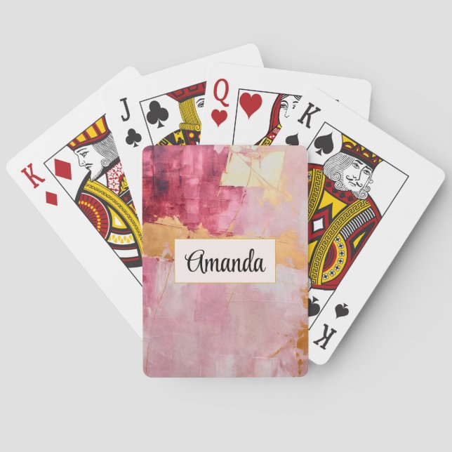 Artistic Brush Strokes Gold and Pink Playing Cards (Back)