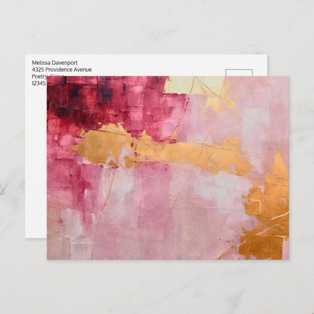 Artistic Brush Strokes Gold and Pink Postcard (Front/Back)