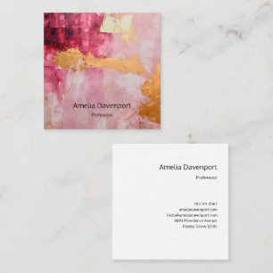 Artistic Brush Strokes Gold and Pink Square Business Card