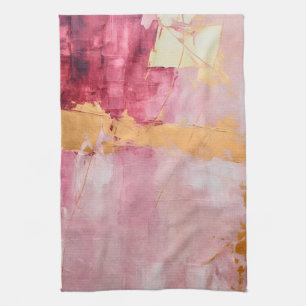 Artistic Brush Strokes Gold and Pink Tea Towel