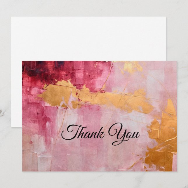 Artistic Brush Strokes Gold and Pink Thank You Card (Front/Back)