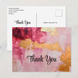 Artistic Brush Strokes Gold and Pink Thank You Postcard