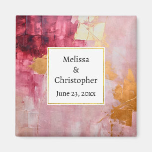 Artistic Brush Strokes Gold and Pink Wedding Magnet