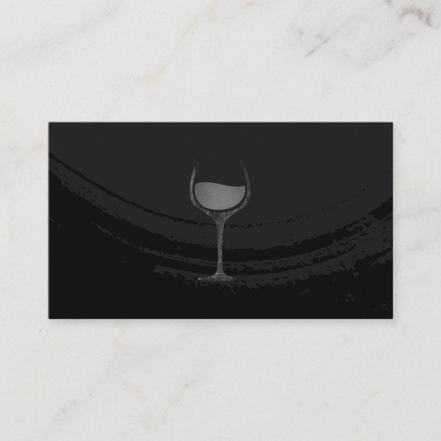 Artistic Brushed Black Wine Glass Business Card (Front)