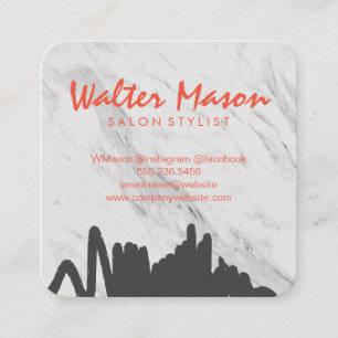 Artistic Brushed Grey Scribble Marble Square Business Card
