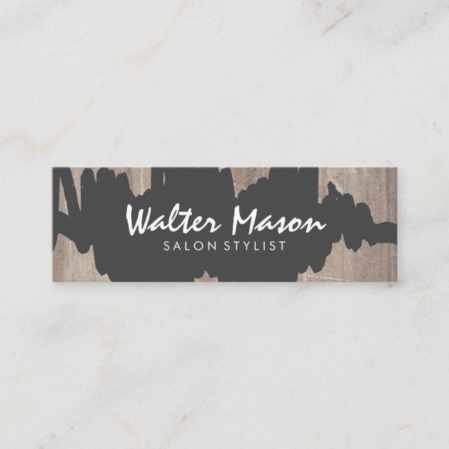 Artistic Brushed Scribble Wood Panel Mini Business Card (Front)