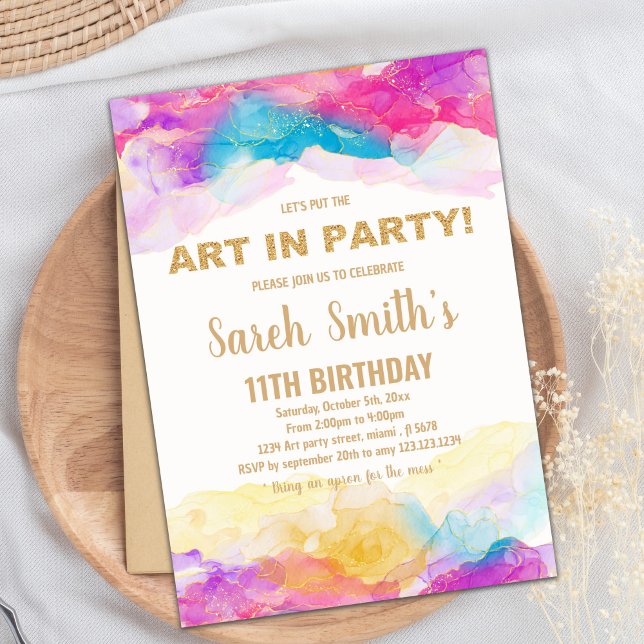 Artistic Brushstroke Party Theme for Kids Invitation (Purple Paint Birthday Invitations)