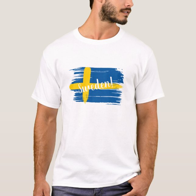 Artistic Brushstroke Sweden Flag T-Shirt (Front)