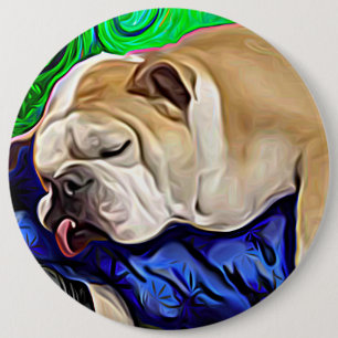 Artistic bulldog pet portrait 6 cm round badge