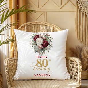 Artistic Burgundy Blush 80th Birthday Pillow