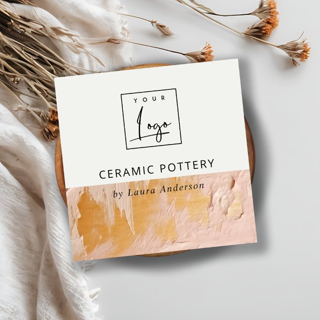 Artistic Bush Pink Gold Oil Paint Texture Logo Square Business Card (Creator Uploaded)